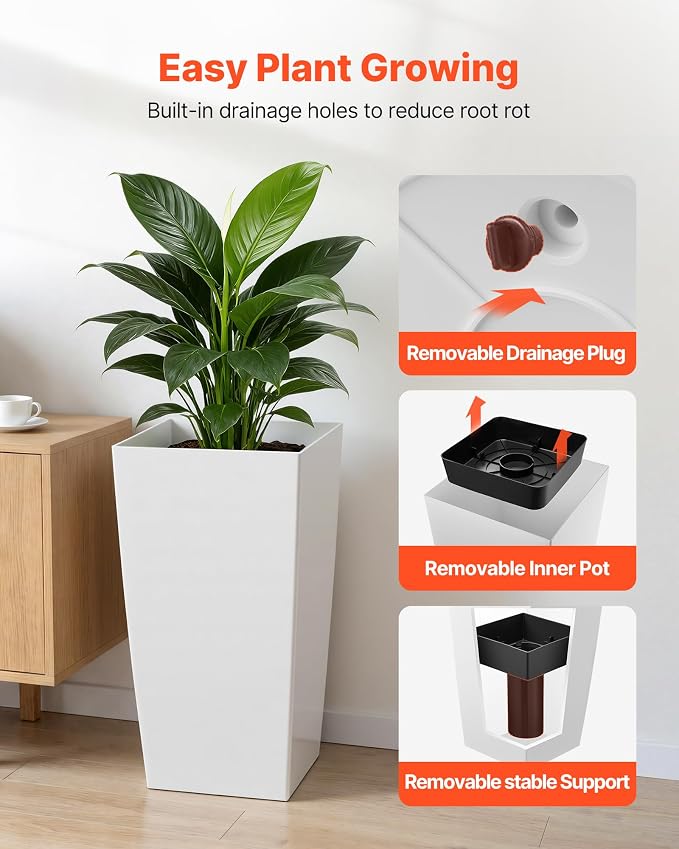 VEVOR 30 inch Tall Planters for Outdoor Plants Set of 2, Modern Large Planters - Image 5