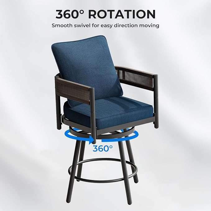 Grand patio Outdoor Swivel Bar Stools Set of 2, Curved Woven Wicker Backrest - Image 3