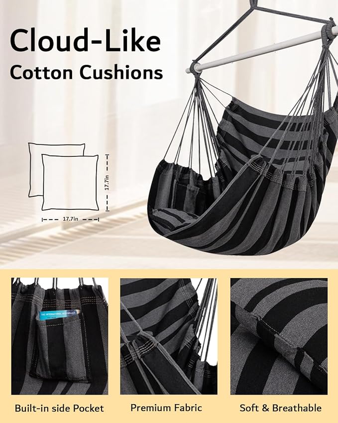 ADVOKAIR Hammock Chair Hanging Chair Swing Large Indoor - Image 4