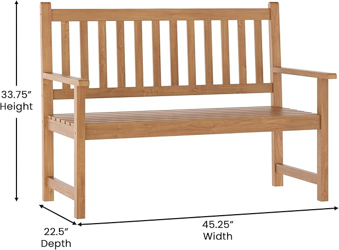 Flash Furniture Adele Commercial Indoor/Outdoor Acacia Wood Bench, 2-Person - Image 2