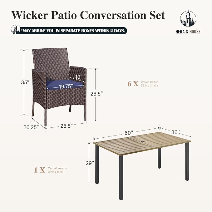 HERA'S HOUSE 7 Pieces Outdoor Dining Set, Outdoor Dining Set - Image 7