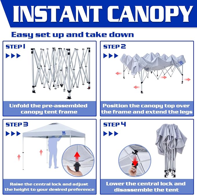 10x10 Pop Up Canopy Tent, 300D Silver-Coating Top, 1-Person Setup Commercial - Image 5