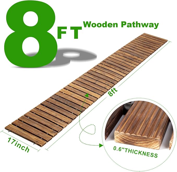 LINSHRY 8FT Wooden Garden Pathway, Outdoor Roll Out Decorative Garden Walkway - Image 2