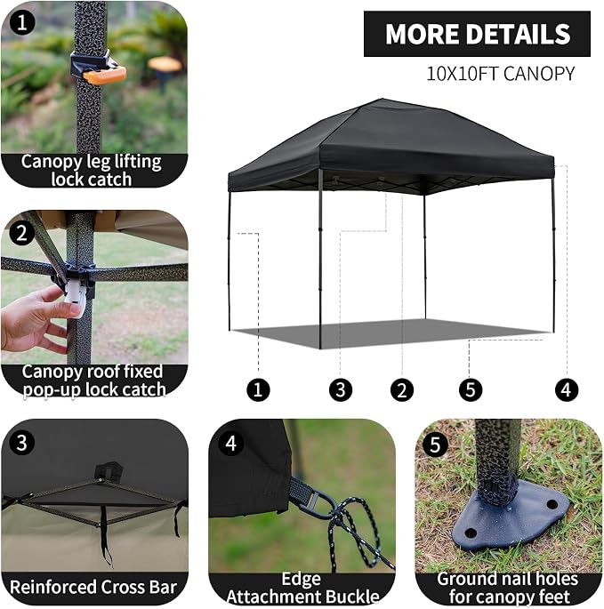 10x10 Pop Up Canopy Tent with 2 Sidewalls, Easy Up Canopy Outdoor Party Sun - Image 4