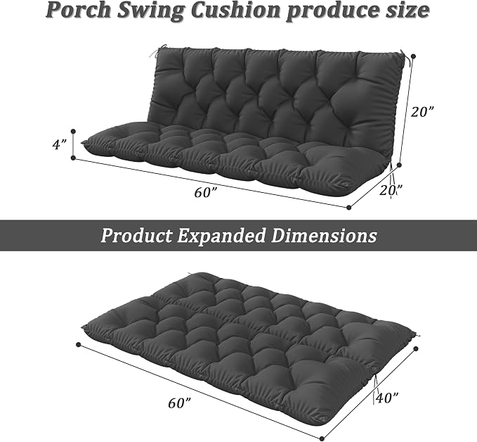 Porch Swing Cushion with Backrest 2-3 Seater Outdoor Bench Cushions Waterproof - Image 2