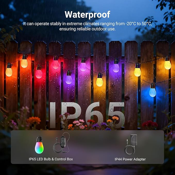 NEEWER 96ft Outdoor String Lights, App Control Smart AI RGBW Hanging Outside - Image 6