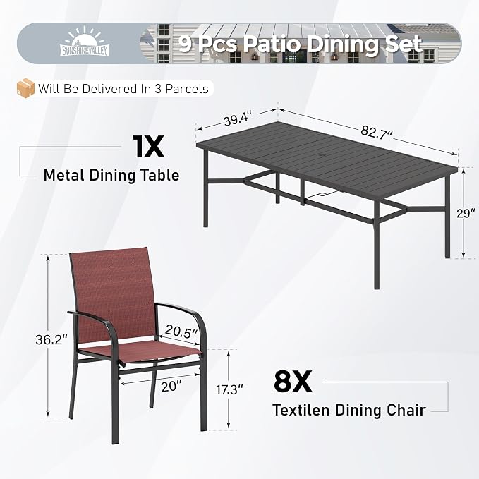 Patio Dining Set 9 PCS, 8 Stable Outdoor Dining Chairs - Image 3