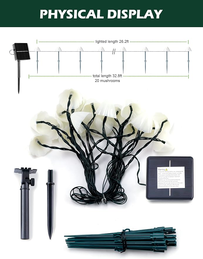 Solar Mushroom Garden Lights for Outside, 20 LED 32.8FT Solar Pathway Lights - Image 6