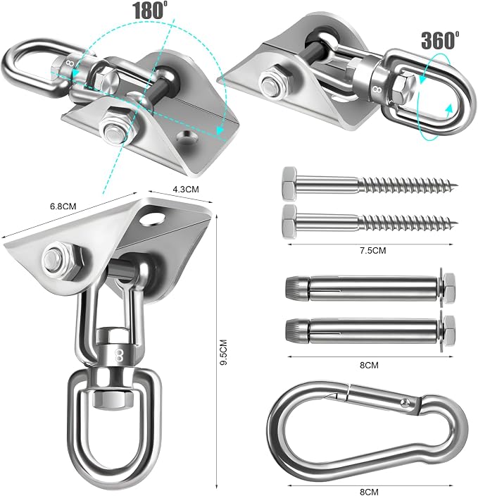 Hammock Hanging kit, 360°Rotating 1200 lb Capacity Heavy Duty, Hanger & Swing - Image 3