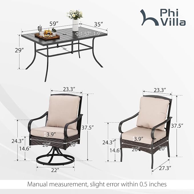 PHI VILLA Outdoor Dining Set for 6, Outdoor Table and Chairs Set for 6 - Image 2