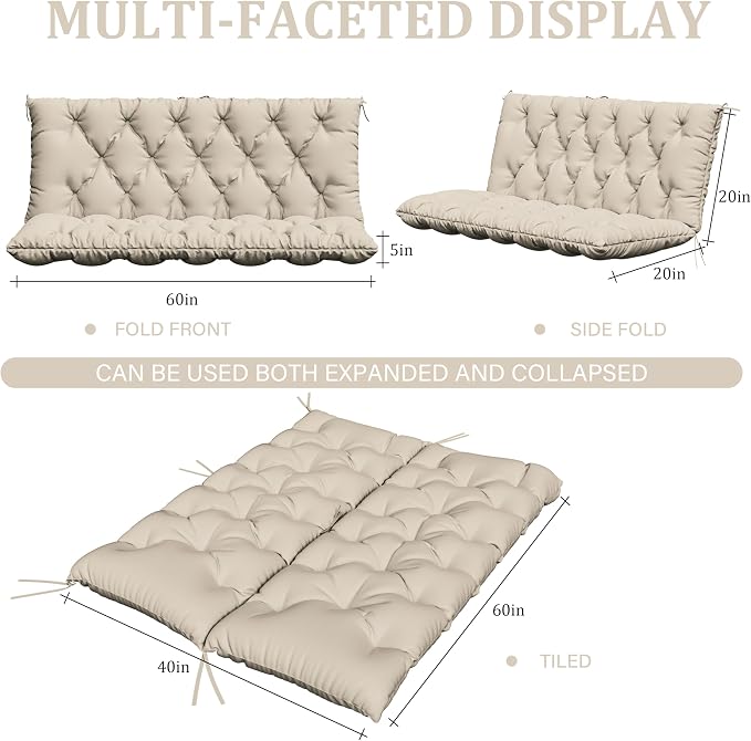 Porch Swing Cushion with Backrest, Waterproof Bench Cushion - Image 2