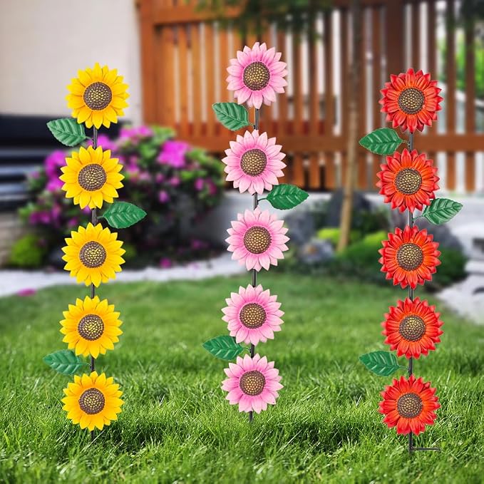 3 Pack Sunflowers Garden Stakes Decor, Metal Yard Art Decorative Garden Stakes - Image 8