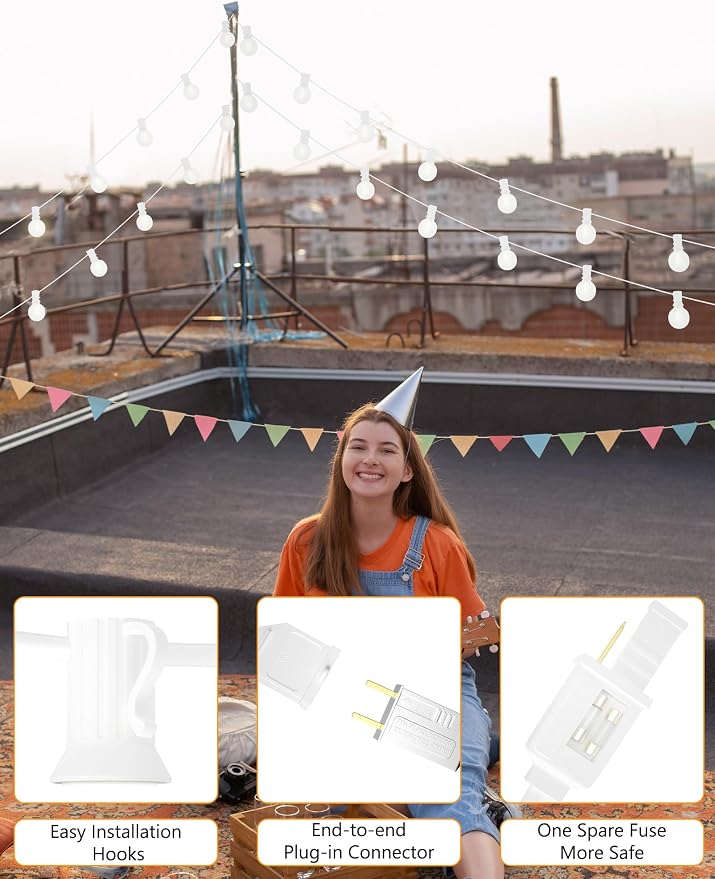 SUNSGNE 25Ft G40 LED Outdoor White String Lights - Image 6