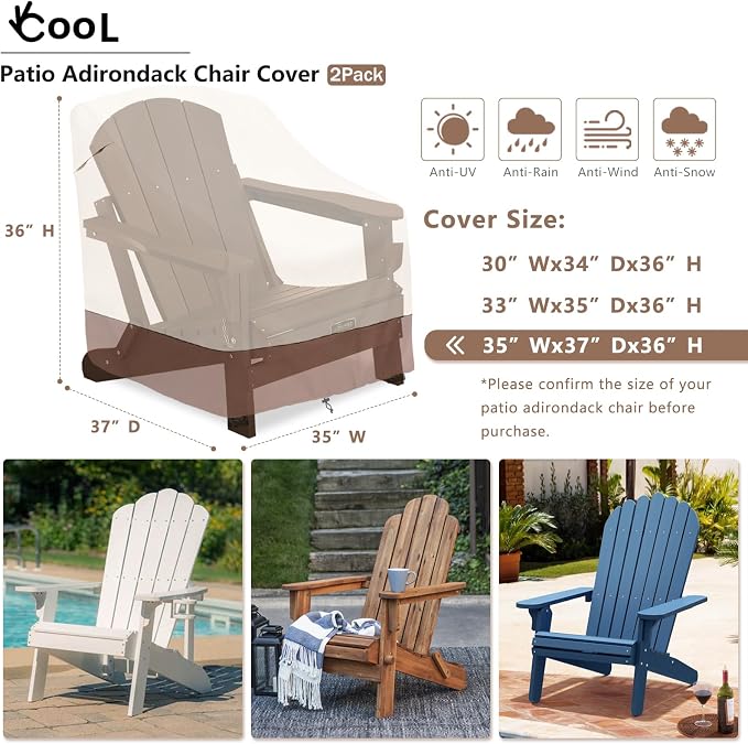 okcool Patio Adirondack Chair Cover 2 Pack, Waterproof Heavy Duty Outdoor Chair - Image 2