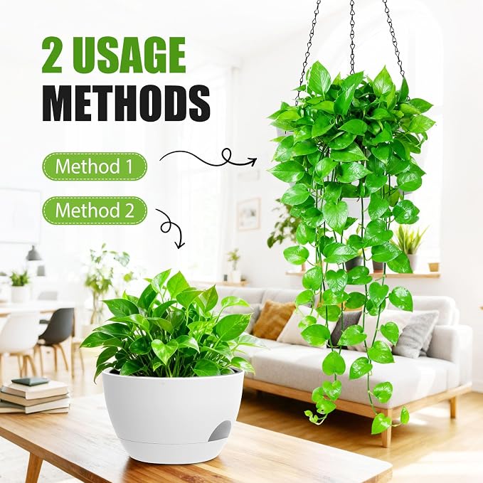 8 Inch Hanging Planters for Indoor Outdoor Plants, 4 Pack White Plastic Self - Image 5