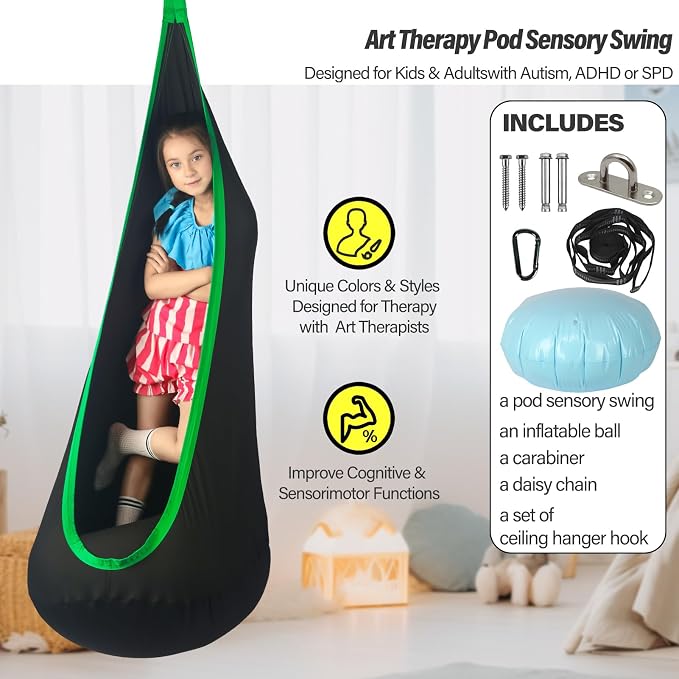 Kids Pod Swing Seat, Max 300 Lbs, Child Sensory Swing Chair Indoor & Outdoor - Image 3