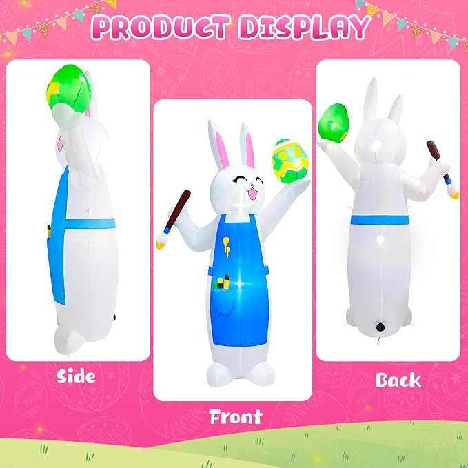 MICOCAH 8FT Easter Inflatables Outdoor Decorations Blow Up Bunny Painting Eggs - Image 5
