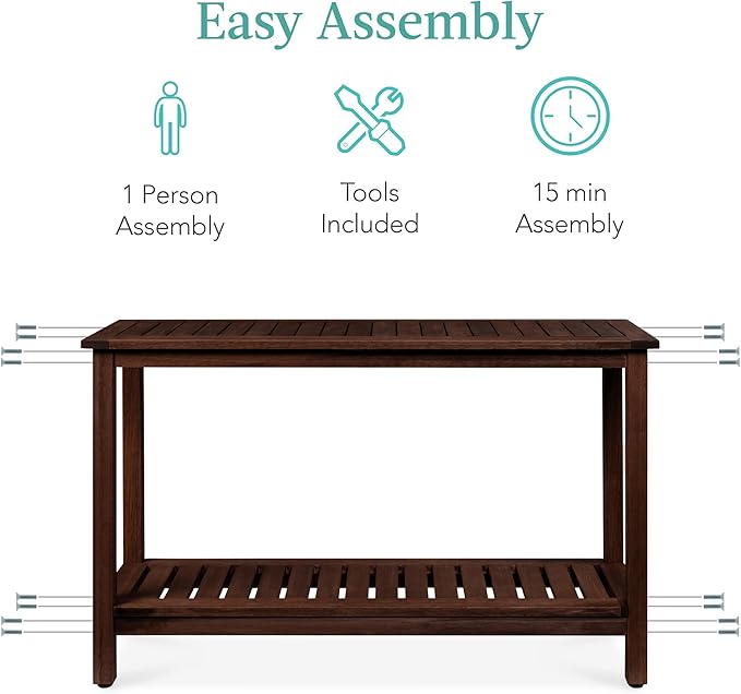 Best Choice Products 48in 2-Shelf Eucalyptus Wooden Console Table Indoor - Image 7