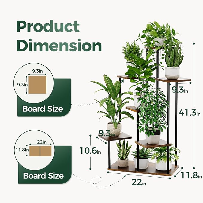 Bamworld Large Plant Stand Indoor 7 Tier Tall Metal Plant Shelf - Image 5