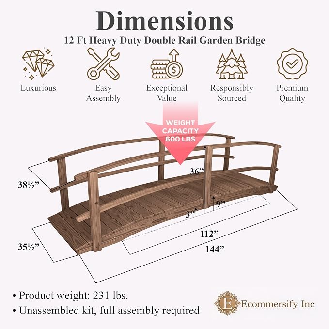 12 FT Walnut Amish Made Garden Bridge - Image 2