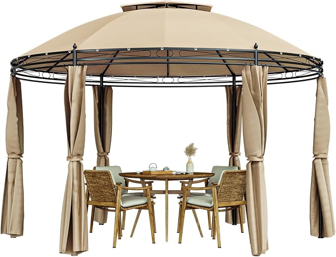 Tangkula 11.5x11.5 Ft Round Patio Gazebo, 2-Tier Dome - Image 9