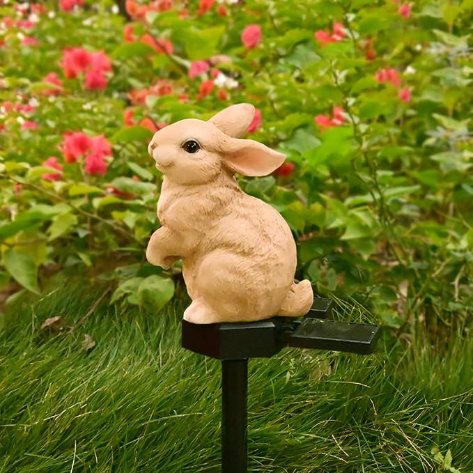 Bunny Garden Ornaments Rabbit Solar Decor Outdoor Statue Lawn Yard Decorations - Image 3