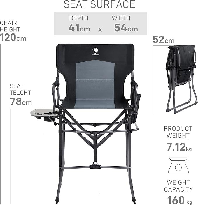 EVER ADVANCED Portable 30.7" Seat Height Tall Folding Camping Chair Directors - Image 3
