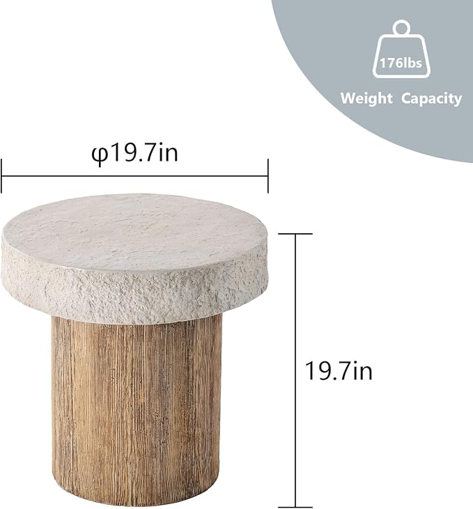 COSIEST Outdoor Medium Side Table, Patio Coffee Table, 19.7 inches Round MgO - Image 2