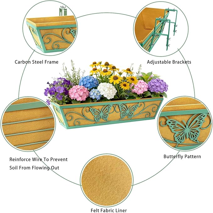 4 Pack 24 Inch Window Boxes Planter Railing Planters Box - Image 3