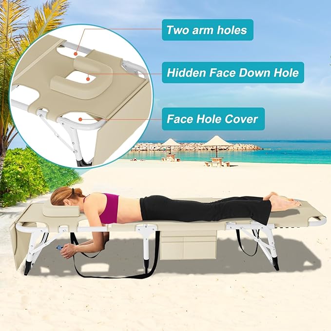 ABORON Sun Tanning Chair, 3 in 1 5 Positions Adjustable Heavy Duty Folding - Image 7