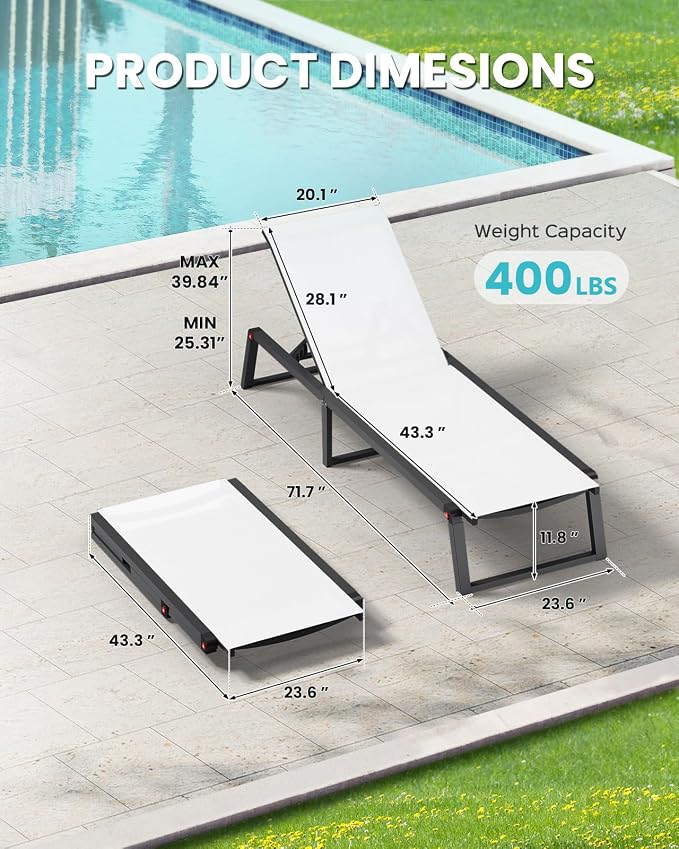 Aluminum Chaise Lounge Outdoor Set of 2, Foldable & Assembly Free Patio Pool - Image 2