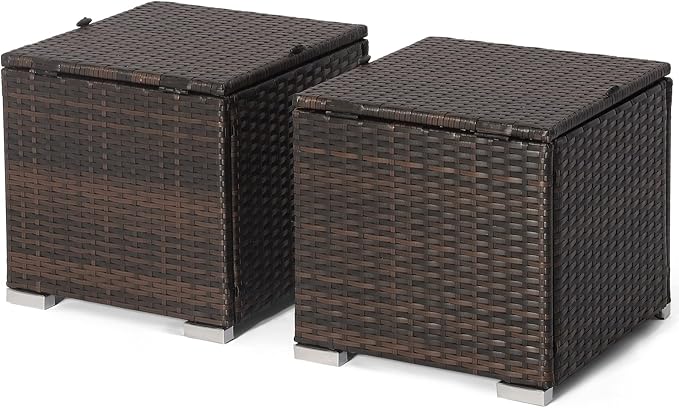 MEDIMALL Patio Wicker Ottoman Set of 2, Rattan Side Table w/Storage, Footstool - Image 4