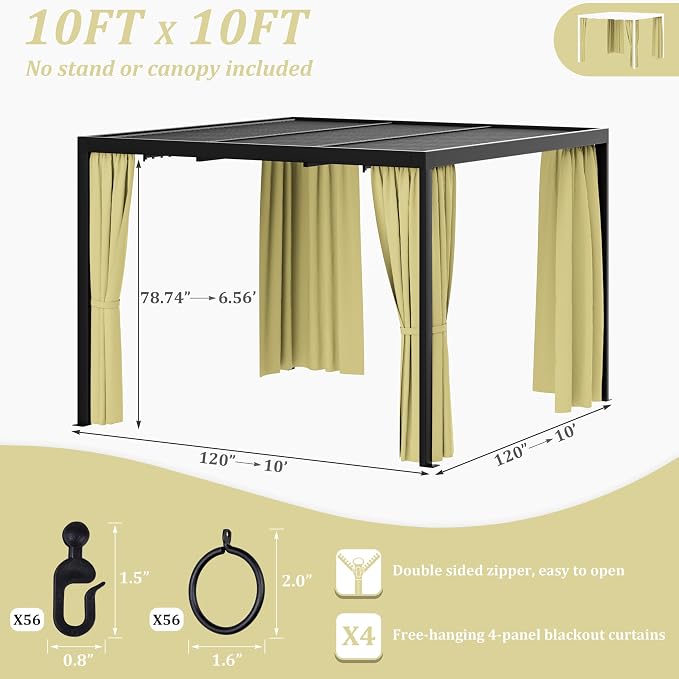 Gazebo Universal Replacement Privacy Curtain, 4-Panels Sidewall Curtains - Image 2