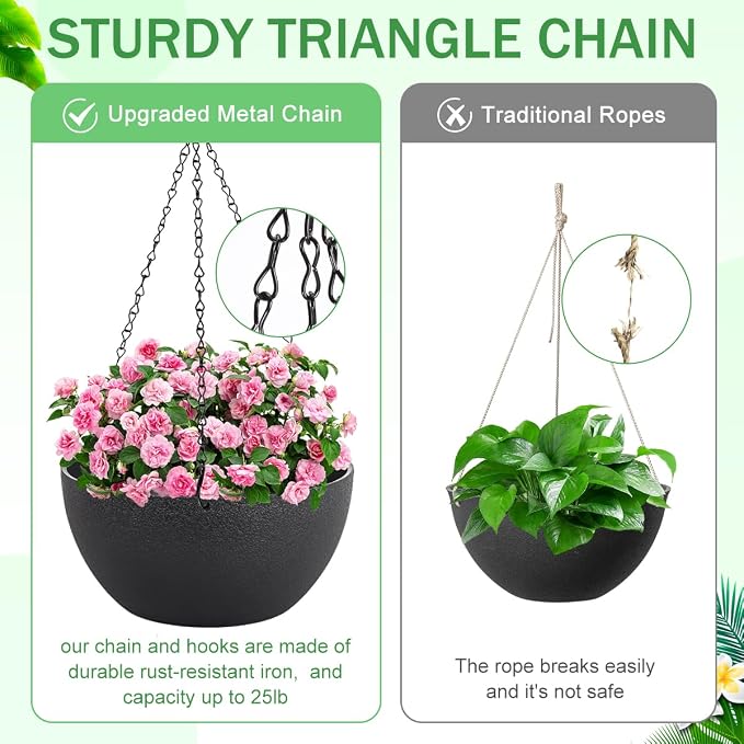 12 inch Hanging Planters for Indoor Plants, 2 Pack Planters for Outdoor Plants - Image 2