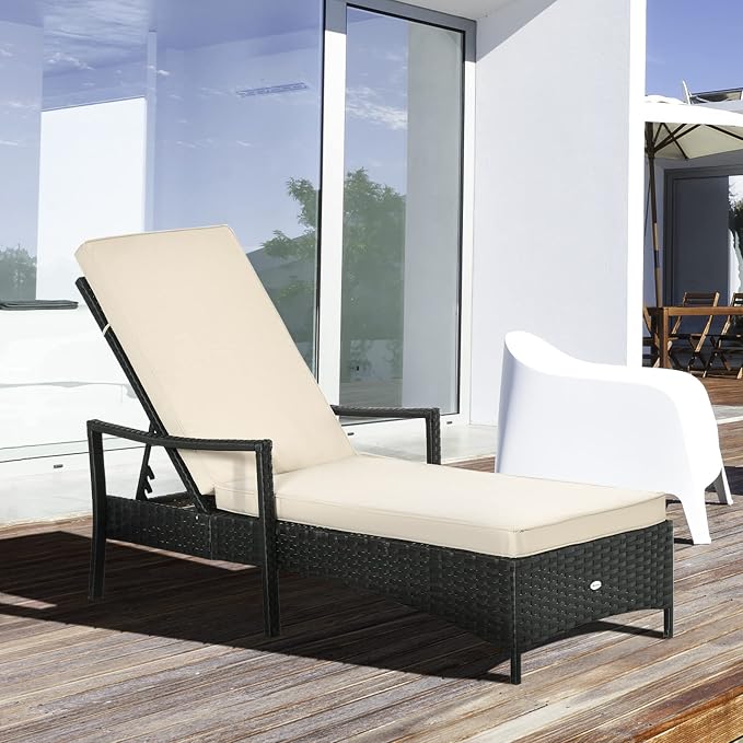 Outsunny Wicker Chaise Lounge, 4 Position Adjustable Backrest and Cushions - Image 2