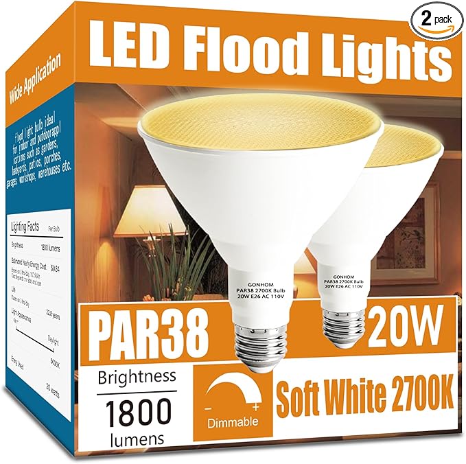 Par38 led Flood Lights Outdoor Light Bulb, Dimmable 1800LM, 20W Replace up to by Gonhom