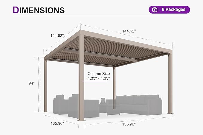 PURPLE LEAF 12' × 12' Outdoor Louvered Pergola, Retractable Patio Hard Top - Image 7