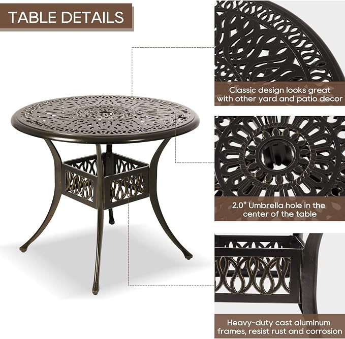 Patio Dining Table, Cast Aluminum Patio Tables - Image 3