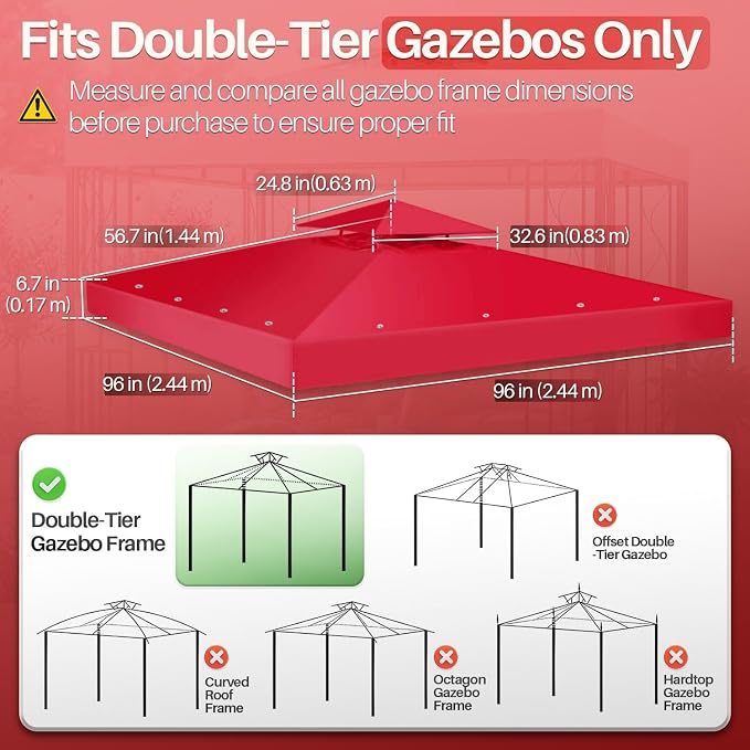 Flexzion Gazebo Cover Replacement Canopy Top 8x8 Ft - Image 4