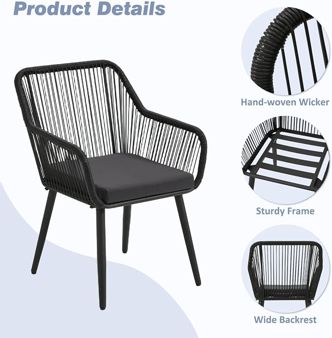 ECOTOUGE 5 Piece Patio Dining Set, Wicker Outdoor Furniture Set w/Glass Table - Image 2