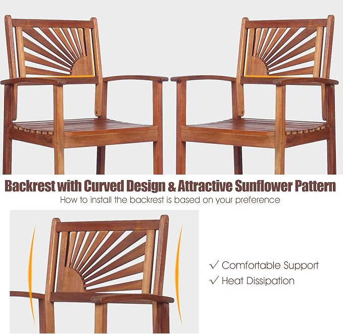 COSTWAY Bar Stools Set of 2, Outdoor Acacia Wood Bar Chairs - Image 8