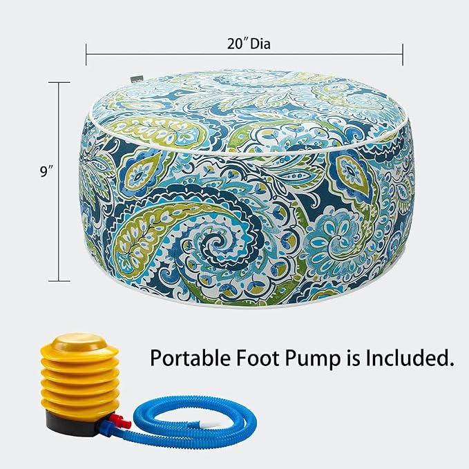 Magpie Fabrics Indoor/Outdoor Inflatable Stool Ottoman Pouf, Water Repellent - Image 3