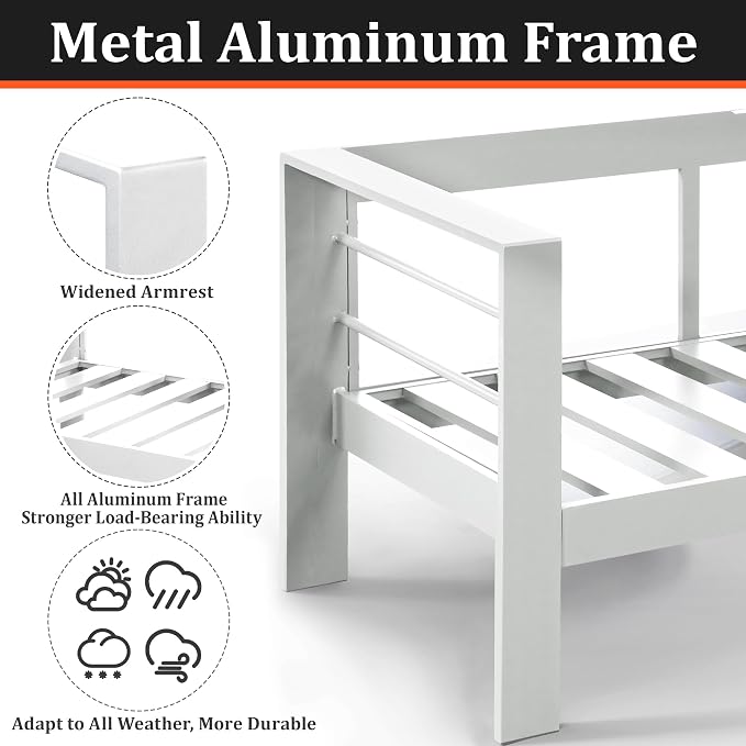 Kiss the Water Outdoor Patio Furniture Loveseat Sofa, All-Weather Metal - Image 3