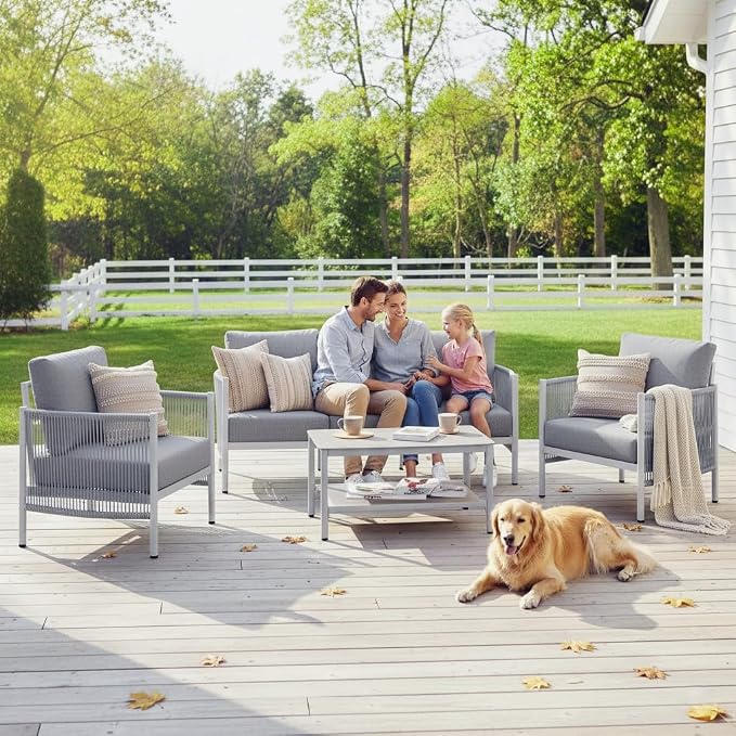 Aluminum Patio Furniture Set, 5 Seats Modern Outdoor Sectional Furniture - Image 4