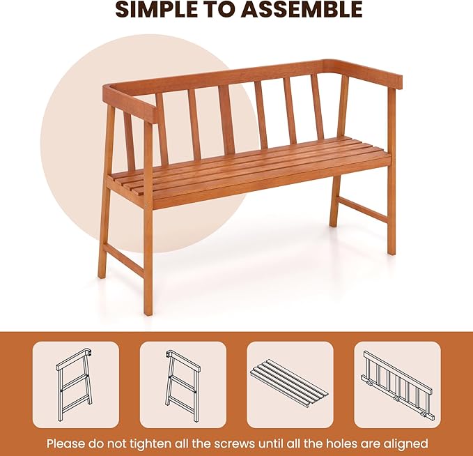Tangkula Outdoor Eucalyptus Wood Bench, 2-Person Garden Bench - Image 8