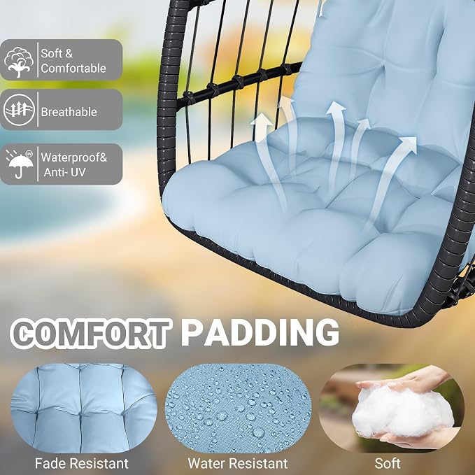 CHABATREE Egg Chair with Stand, Patio Rattan Wicker Hanging Swing Egg Chair - Image 2