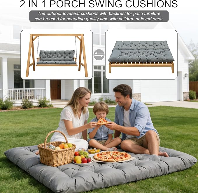 Porch Swing Cushions, Outdoor 3 Seats Swing Cushion Replacement Pad - Image 7