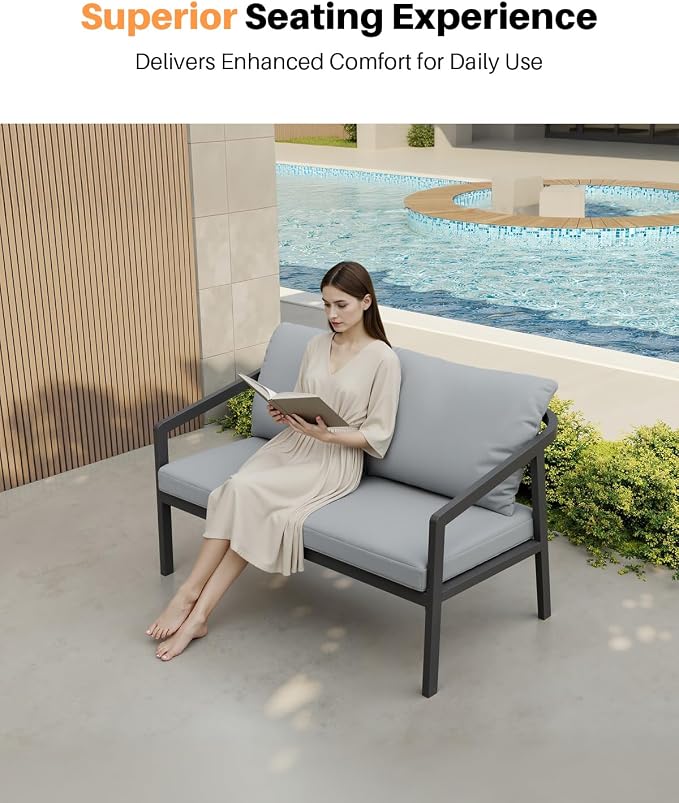 Outdoor Patio Loveseat, Never-Rust Aluminum Outdoor Loveseat Couch - Image 4