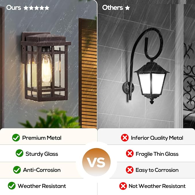 9.76'' Outdoor Wall Light Fixtures 2 Packs, Waterproof Porch Lights Lanterns - Image 6