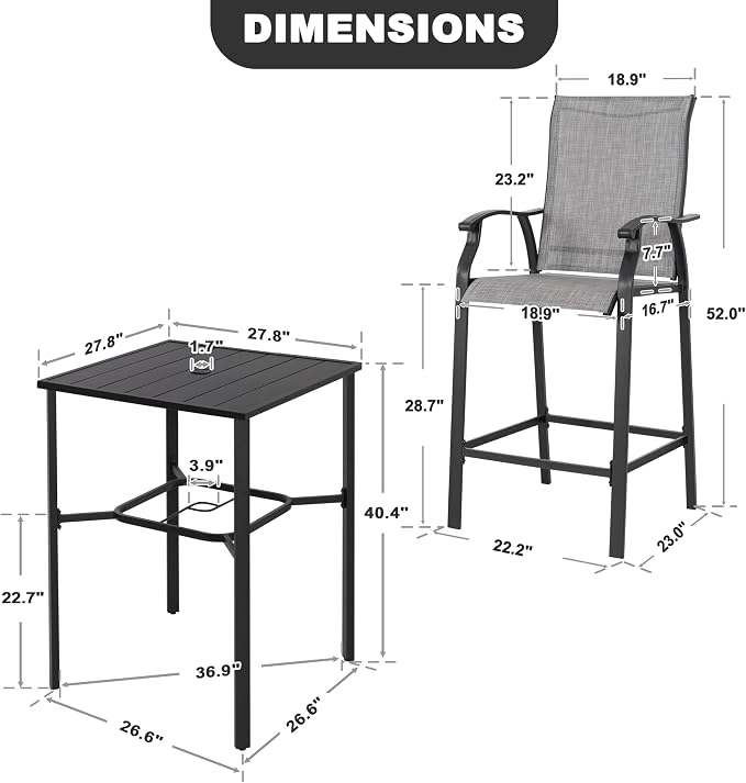 NUU GARDEN 5 Piece Outdoor Bar Set, Bar Height Patio Bistro Set, Textilene - Image 2